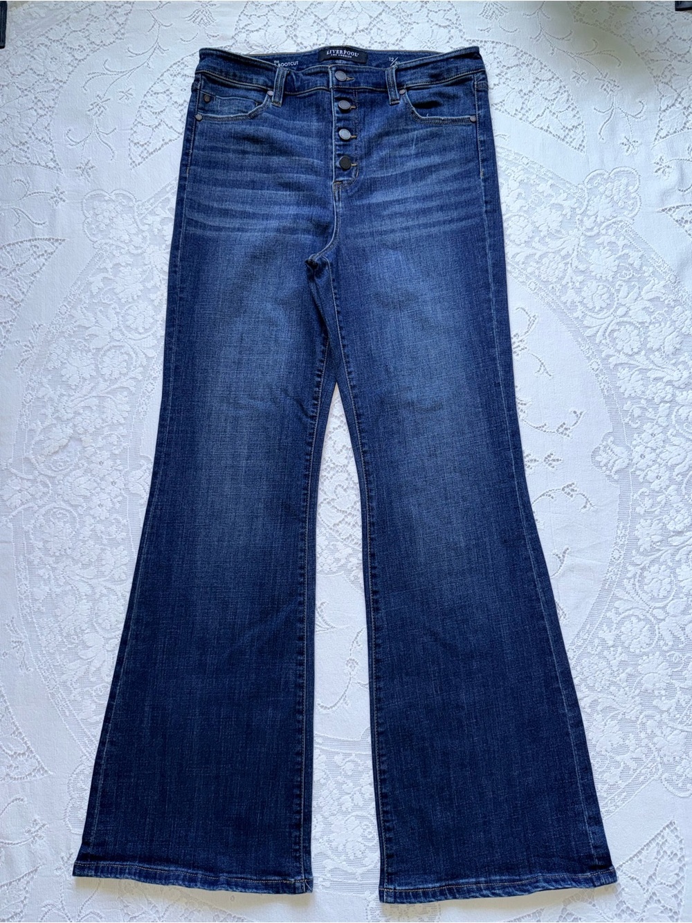 Liverpool High-Rise Bootcut Jeans Button Fly Medium Wash Stretch Sz 12/31